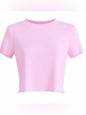 Real Essentials Pink Ribbed Crop Top – Women’s Size M (NWOT)